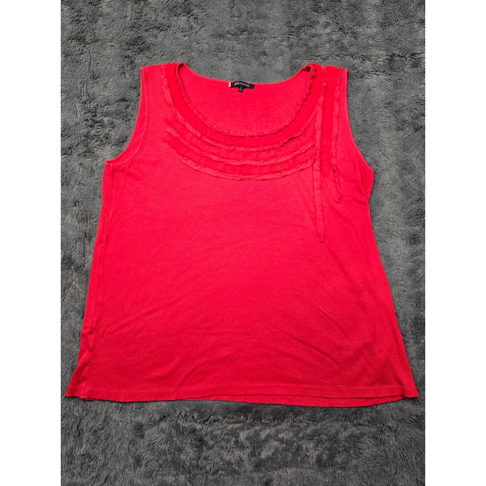 Anne Klein Red Ribbed Ruffle Trim Scoop Neck Sleeveless Tank Top Plus Size 3X